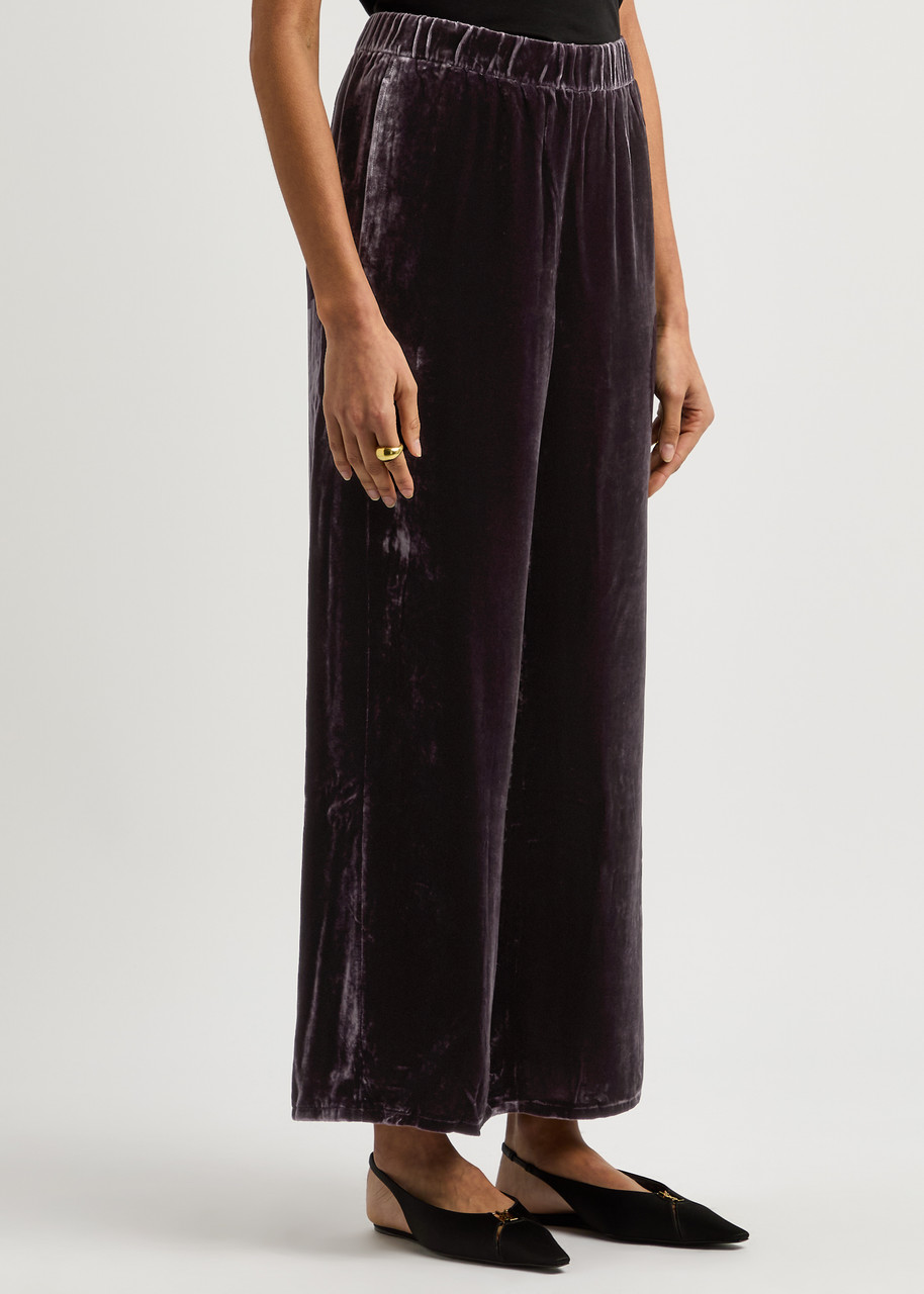 Eileen Fisher Wide-leg Velvet Trousers In Dark Purple