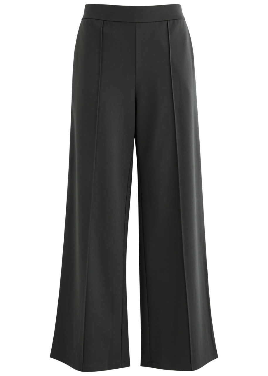 Eileen Fisher Flex Pintuck Double Knit Ponte Wide Leg Pants In Charcoal