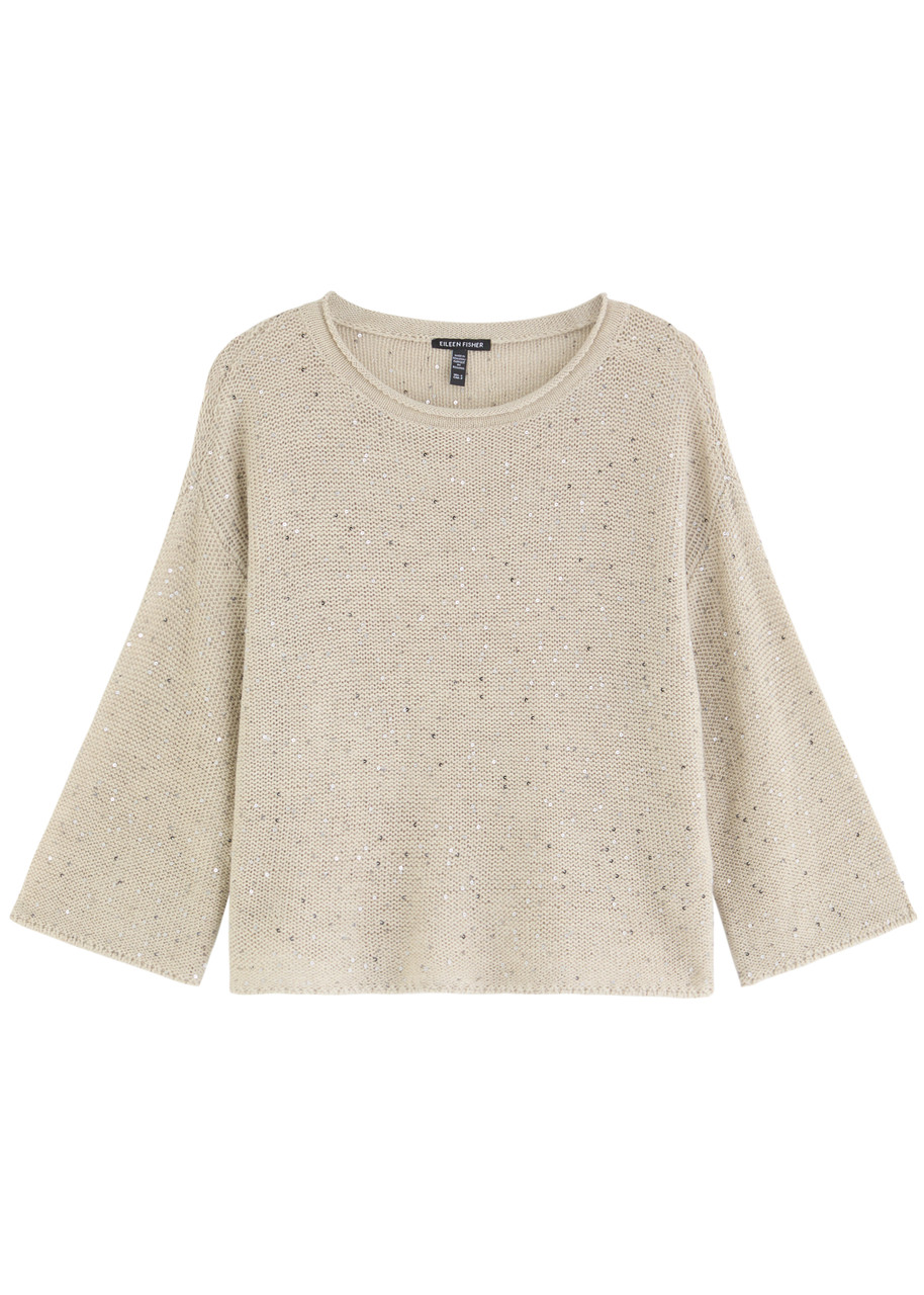 Eileen Fisher Sequin-embellished Wool Jumper - Off White - L (UK 18-20 /xl)