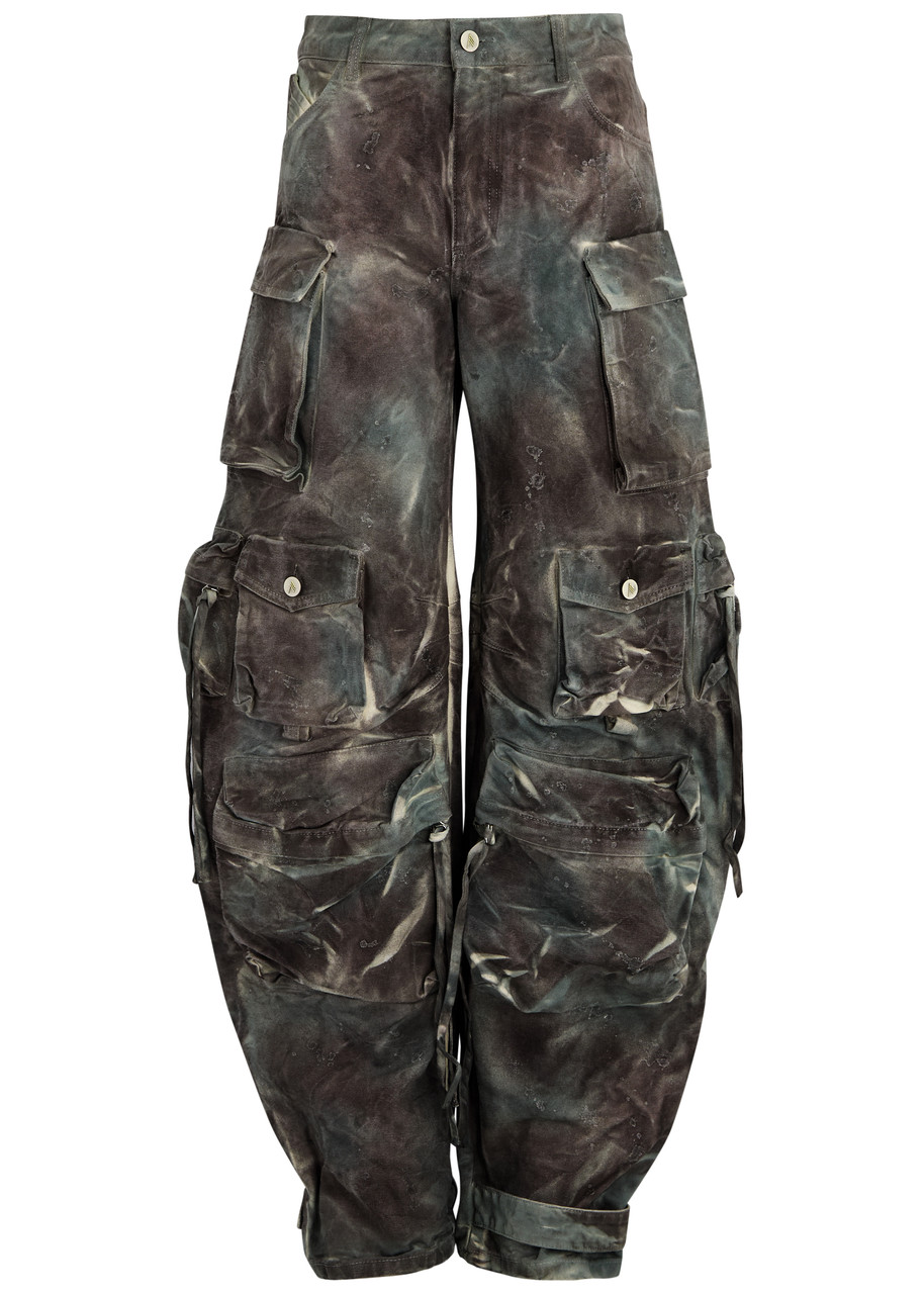 The Attico Fern Printed Wide-leg Canvas Cargo Jeans - Green - 38 (UK6 /xs)