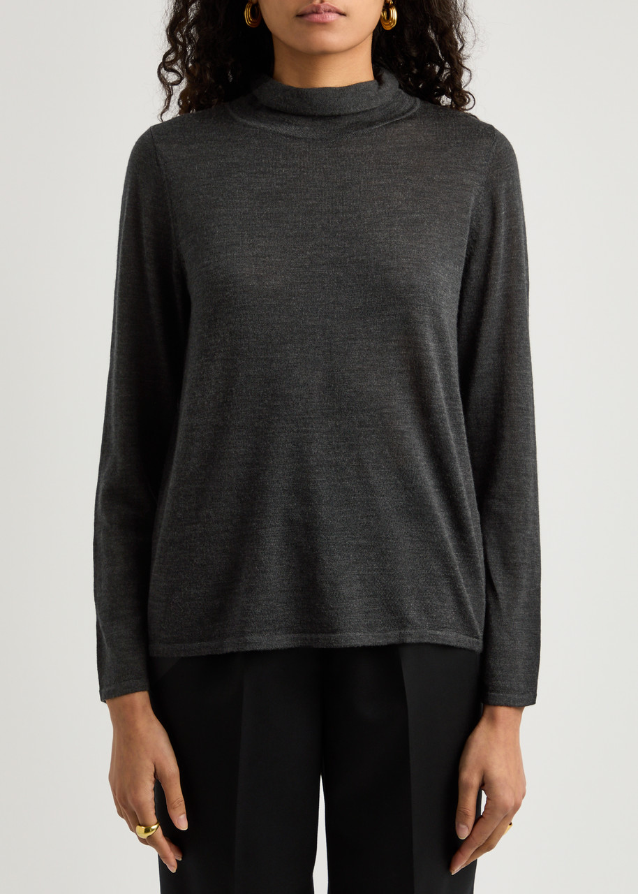 Eileen Fisher Roll-neck Fine-knit Wool Jumper In Charcoal