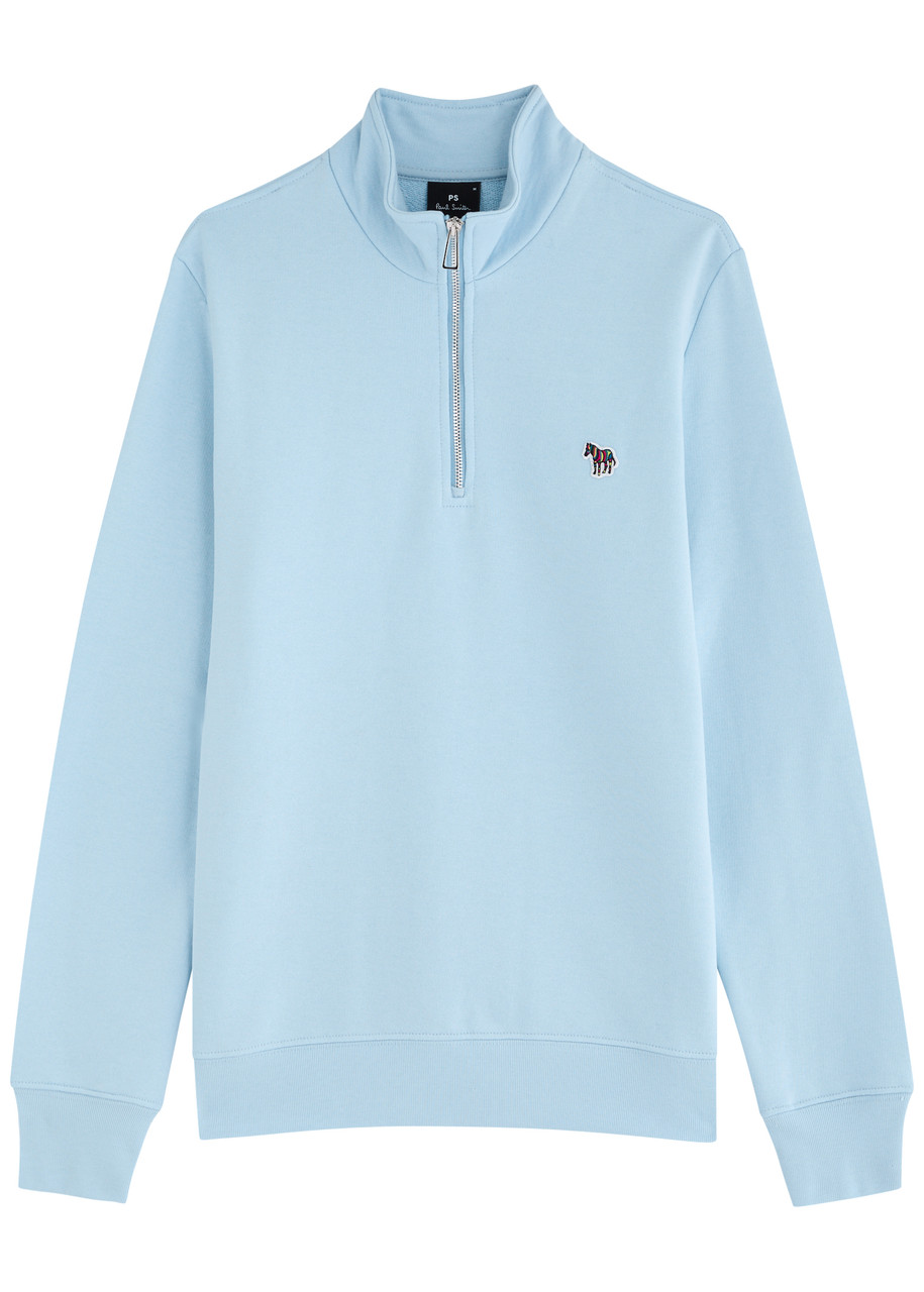 Ps By Paul Smith Ps Paul Smith Logo-appliquéd Half-zip Cotton Sweatshirt In Light Blue