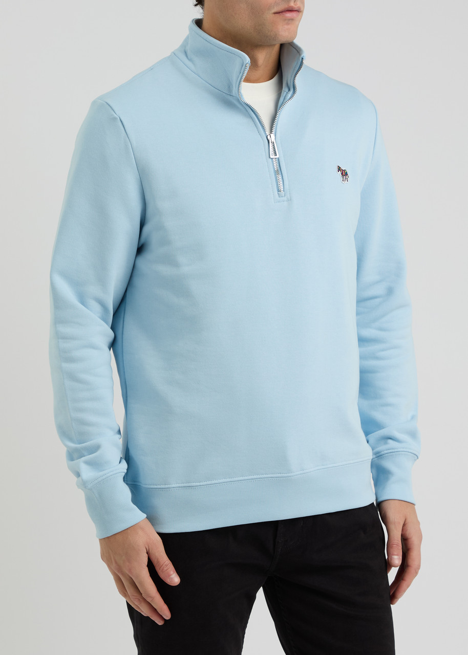 Ps By Paul Smith Ps Paul Smith Logo-appliquéd Half-zip Cotton Sweatshirt In Light Blue