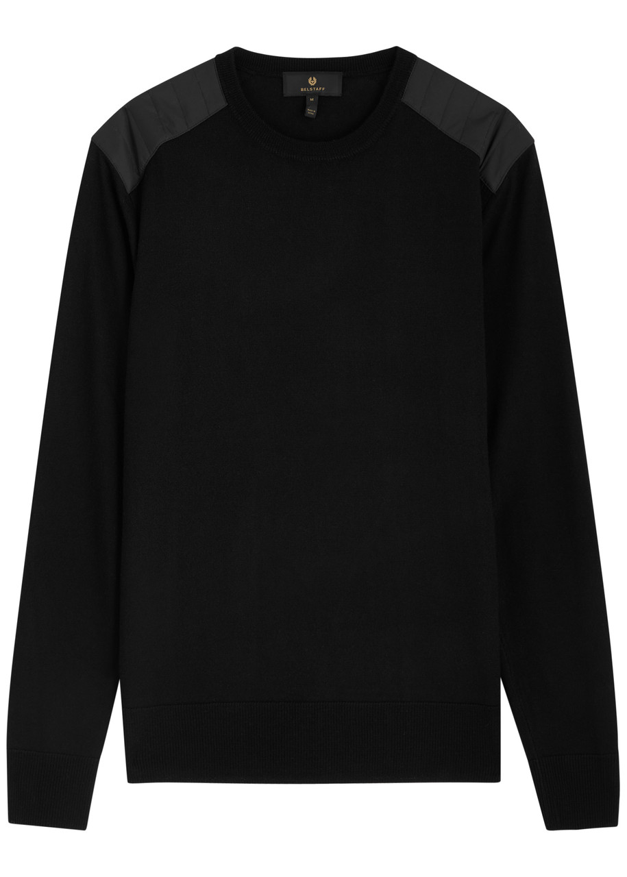 Belstaff Kerrigan Crew Neck Jumper Merino Wool Black In Black