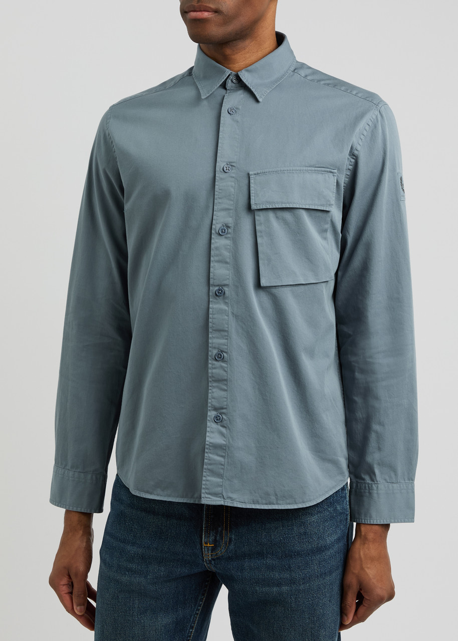 Belstaff Scale Logo Cotton-twill Shirt In Blue