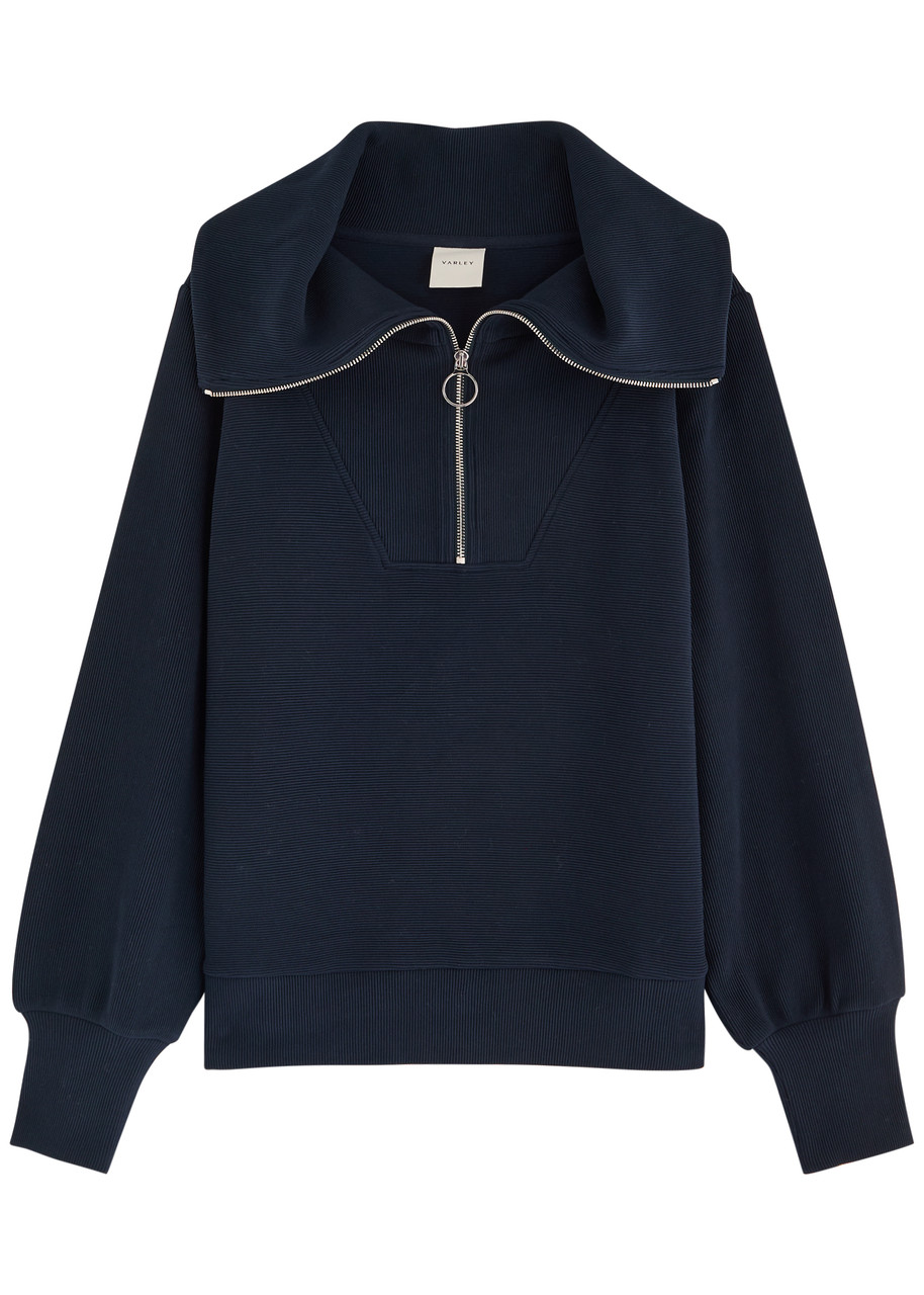 Varley Vine Ribbed Half-zip Cotton-blend Sweatshirt In Dark Blue