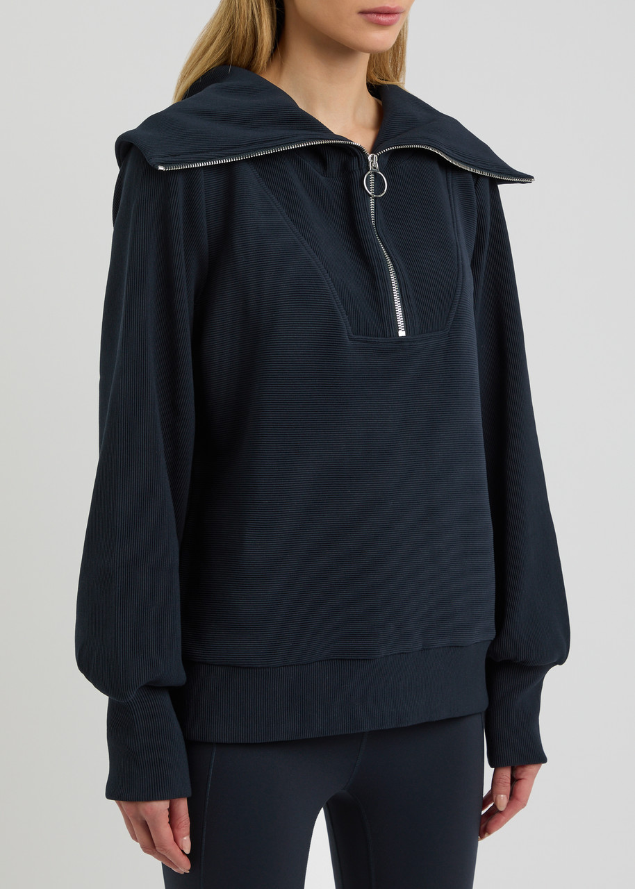 Varley Vine Ribbed Half-zip Cotton-blend Sweatshirt In Dark Blue