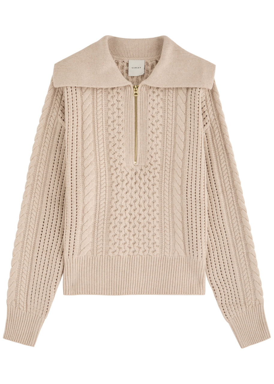 Varley Camello Relaxed Cable Half Zip In Parchment In Cream