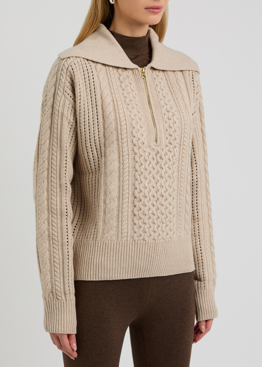 Varley Camello Relaxed Cable Half Zip In Parchment In Cream