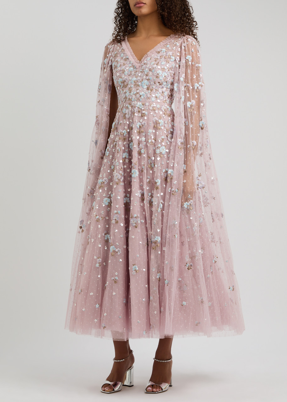 NEEDLE & THREAD NEEDLE & THREAD DAHLIA FLORAL-EMBROIDERED TULLE GOWN