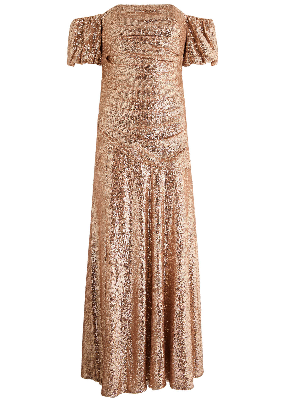 Needle & Thread Sunbeam Valentina Sequin-embellished Off-the-shoulder Tulle Gown - Moca - 12 (UK16 /xl)