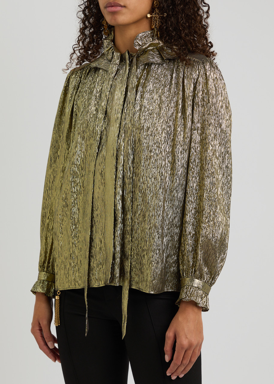 Chloé Chloe Metallic Silk-blend Blouse In Black Gold