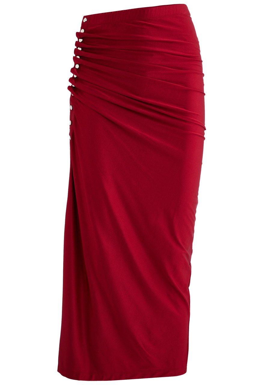 Rabanne Gathered Jersey Midi Skirt In Scarlet Red In Red