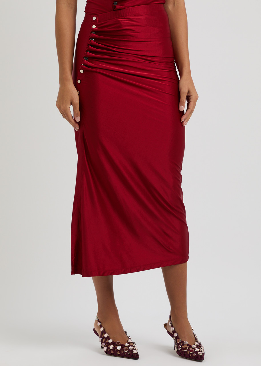 Rabanne Gathered Jersey Midi Skirt In Scarlet Red In Red