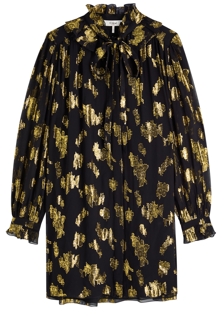 Chloe Metallic Floral-jacquard Silk-blend Mini Dress - Black