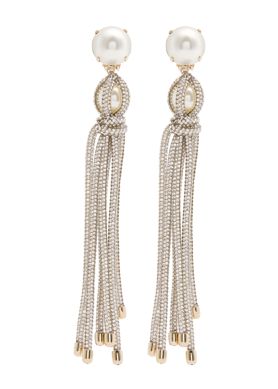 Rosantica Ostrica Crystal-embellished Tassel Clip-on Drop Earrings - Pearl - One Size