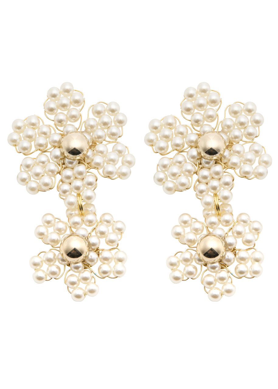 Rosantica Gardenia Faux-pearl Beaded Clip-on Drop Earrings In Pearl