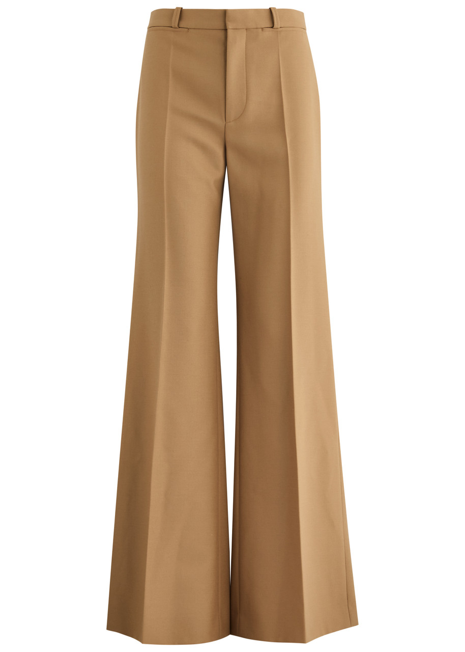 Chloé Wool Grain De Poudre Flared Pants In Beige