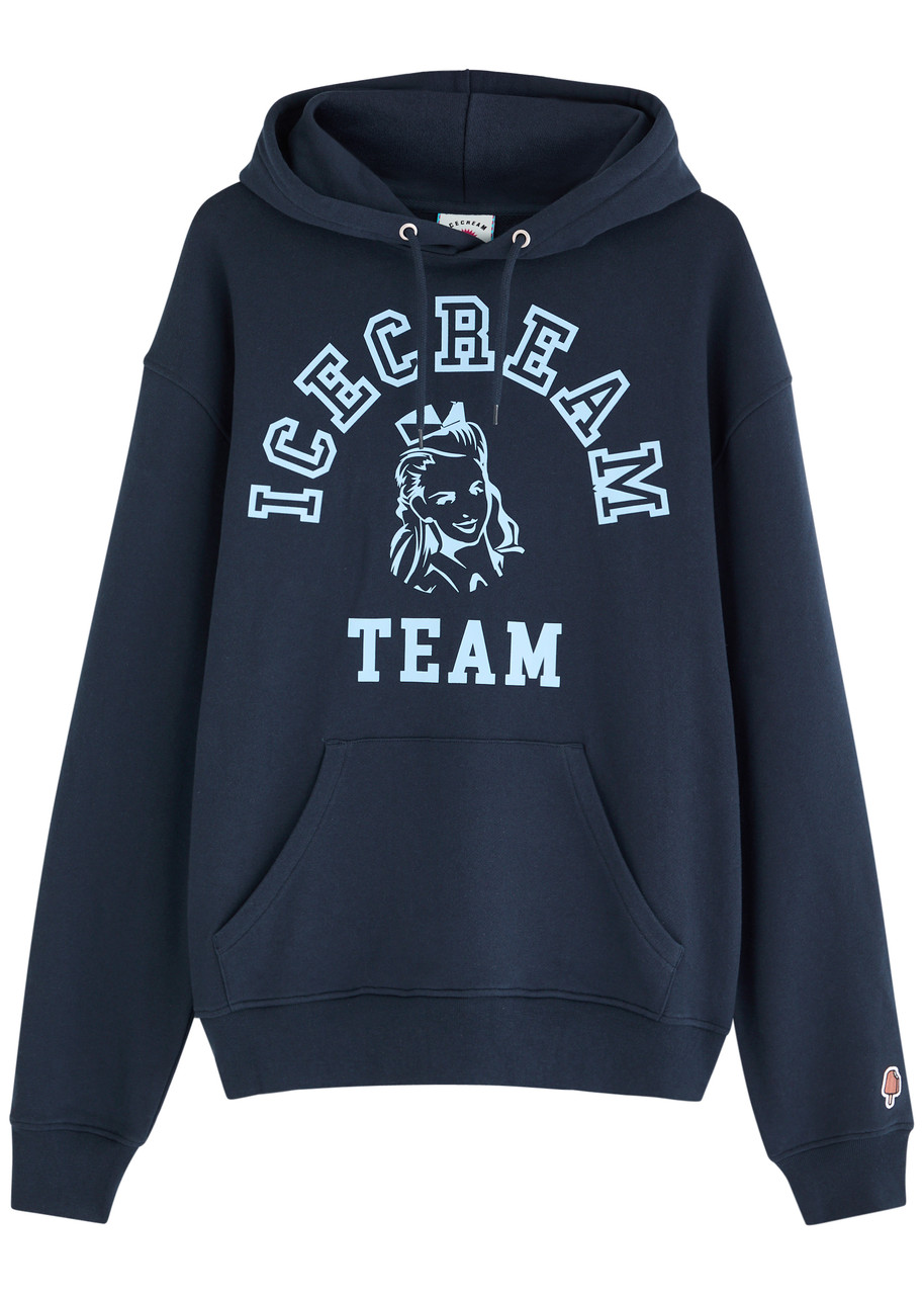 Ice Cream Team Printed Hooded Cotton Sweatshirt In Navy