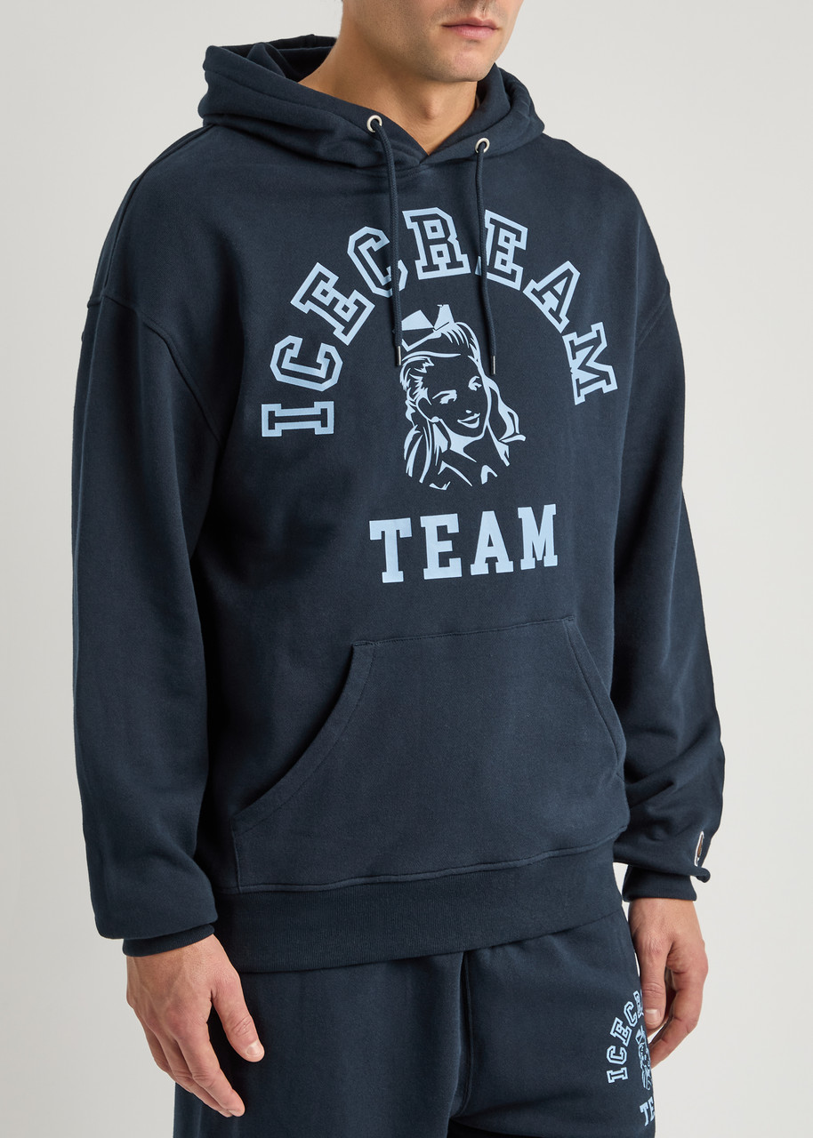Ice Cream Team Printed Hooded Cotton Sweatshirt In Navy