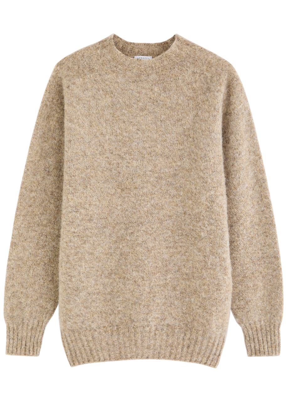 Sunspel Shetland Wool Jumper In Camel
