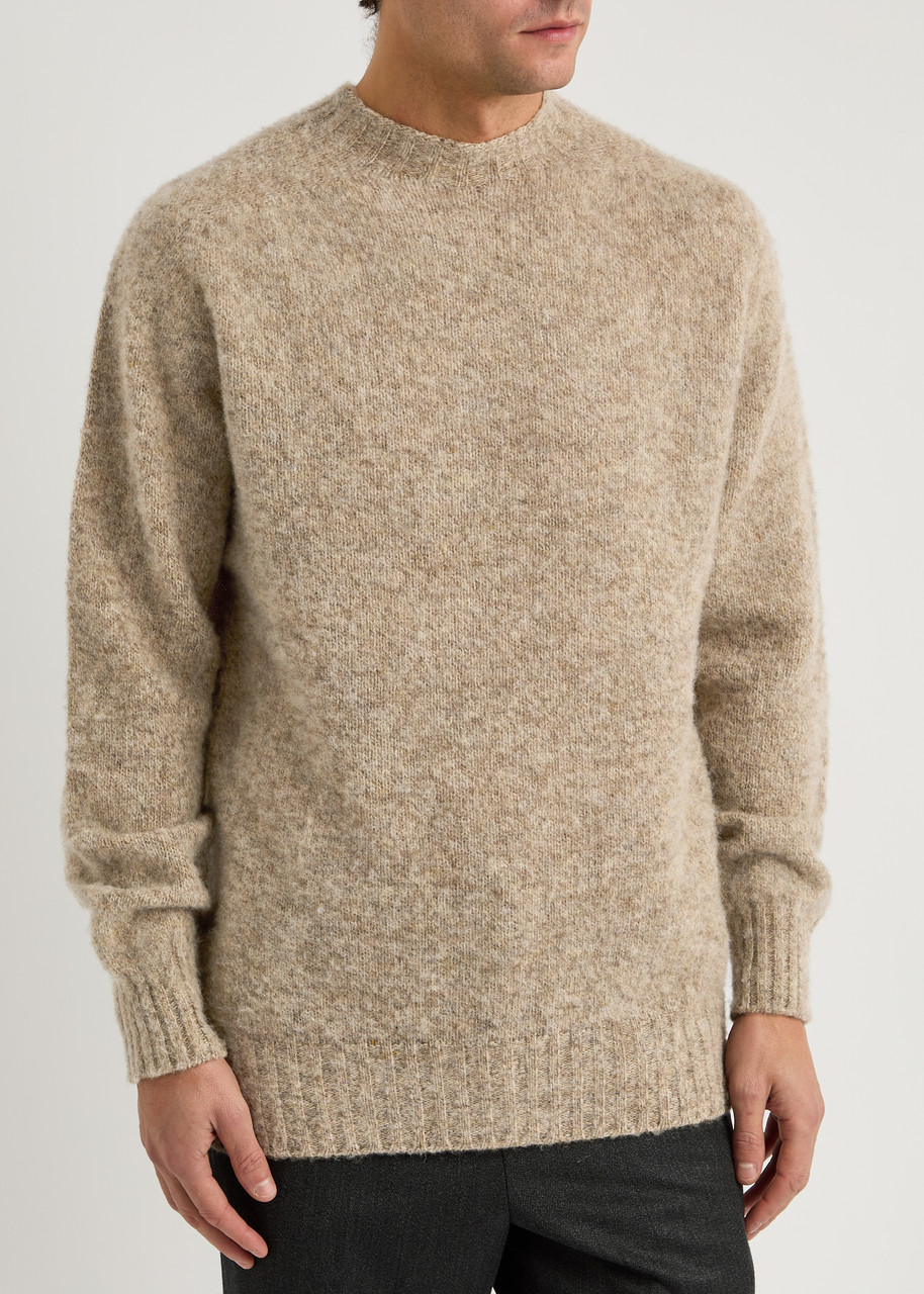Sunspel Shetland Wool Jumper In Camel