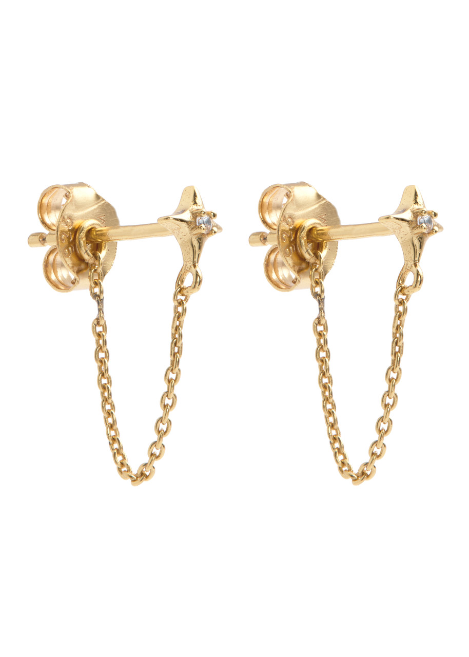 Astrid & Miyu Cosmic Star Chain 18kt Gold-plated Stud Earrings In Gold