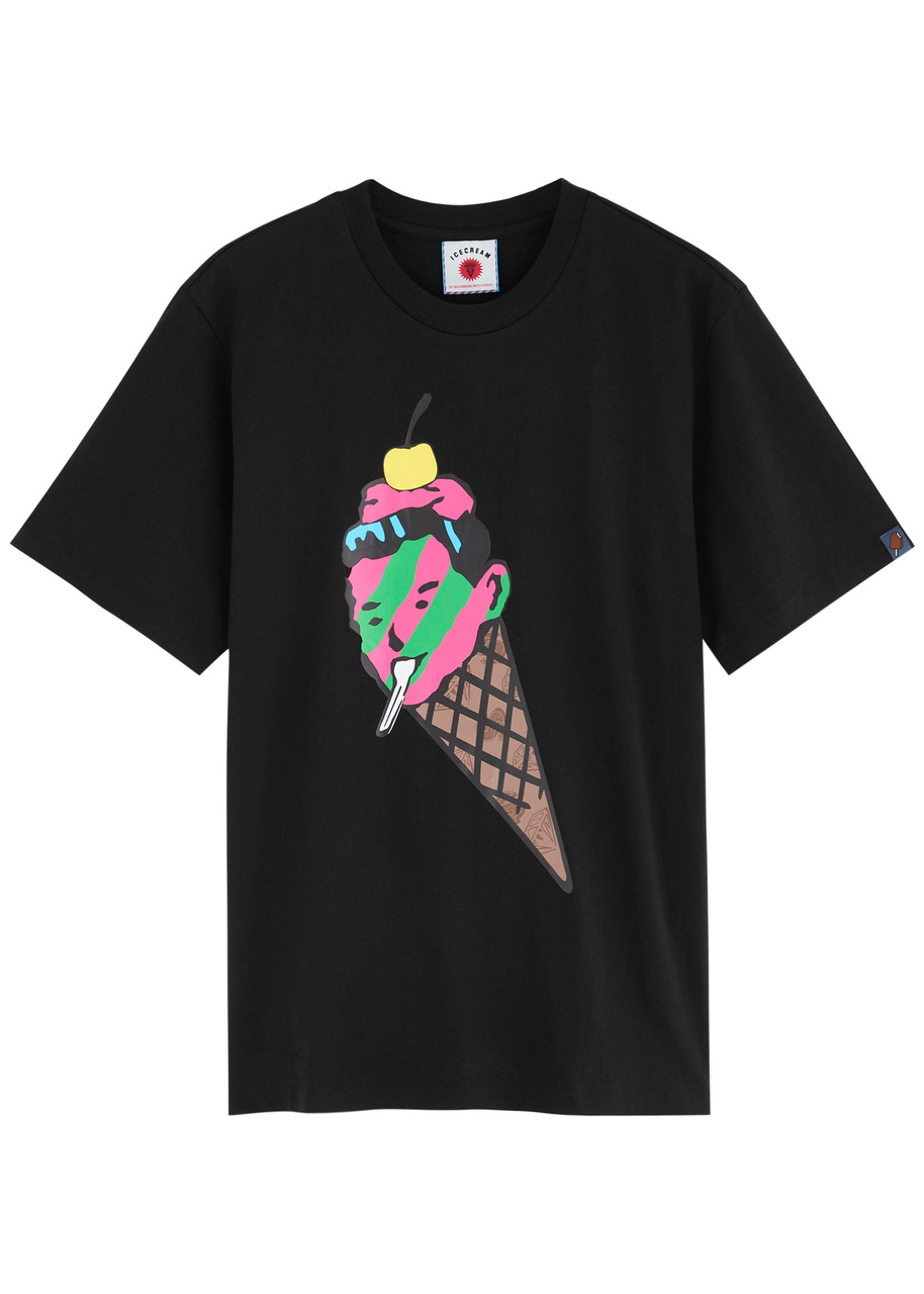 Ice Cream Cone Man Printed Cotton T-shirt - Black - L
