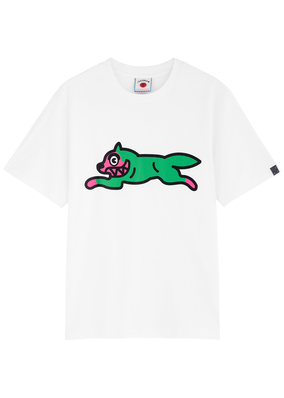 Ice Cream Running dog Printed Cotton T-shirt - White - XL