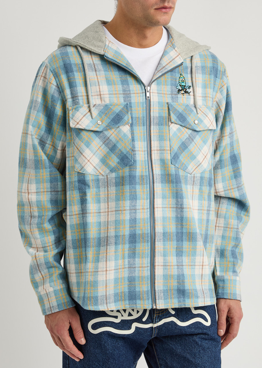  Ice Cream Logo-embroidered Checked Hooded Jacket - Blue - S 