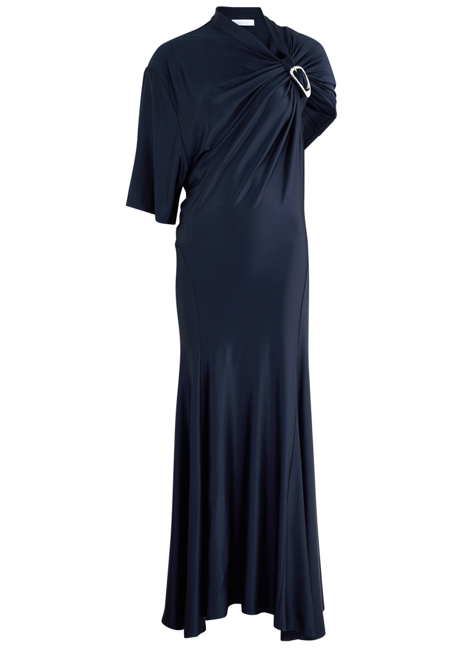 Rabanne Asymmetric Satin-jersey Midi-dress - Navy - 42 (UK14 / L)
