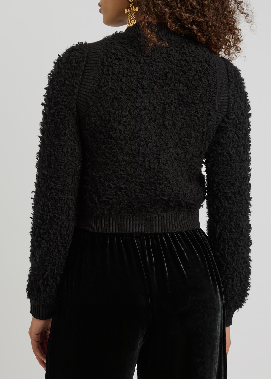  Chloe Cropped Brushed Mohair-blend Cardigan - Black - M (uk12 / M) 