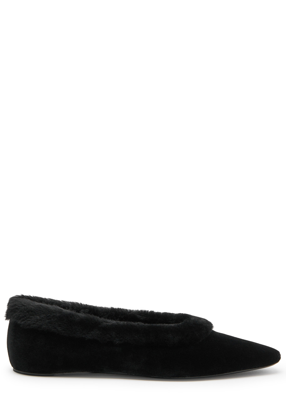Toteme Shearling-trimmed Velvet Flats - Black - 36 (IT36 / UK3)