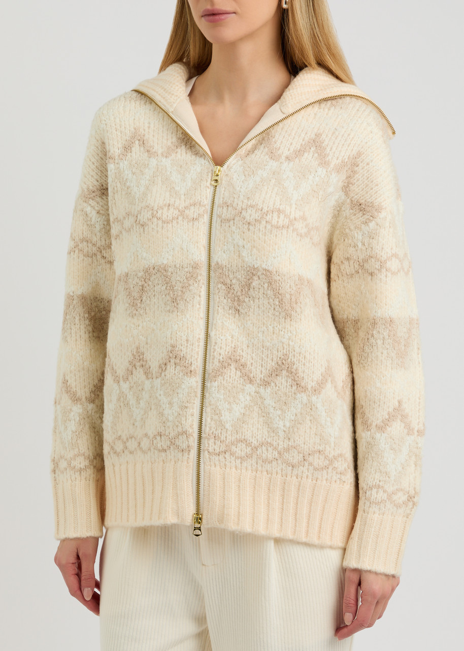 Varley Brooke Fair Isle Intarsia Knitted Jacket In Ivory