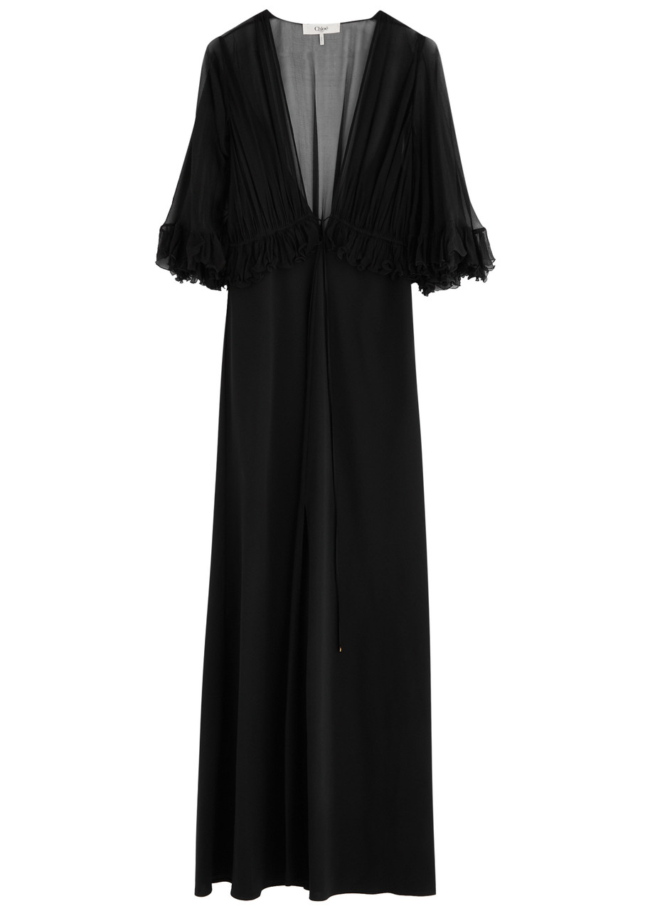 Chloe Ruffled Silk-chiffon and Crepe Maxi Dress - Black - 40 (UK12 / M)