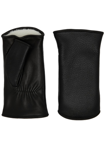Agnelle Pauline Fingerless Shearling Gloves - Black