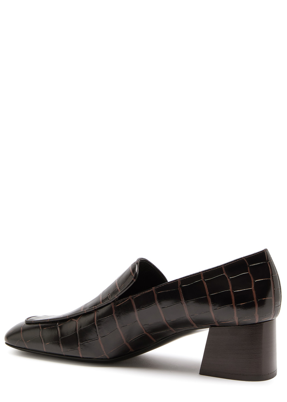 Totême Toteme The Block Heel Croc Embossed Loafer In Brown