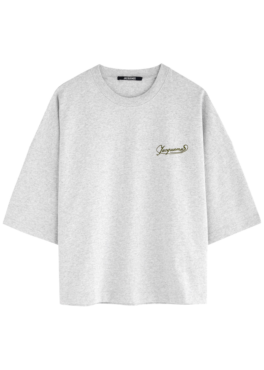 Jacquemus 'le T-shirt Corto' Grey T-shirt With Logo Lettering On The Front And Wide Short Sleeves In Grey