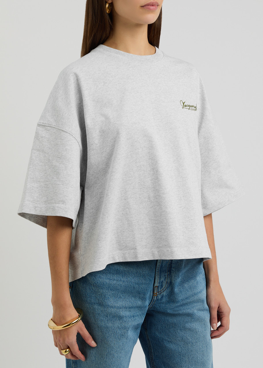 Jacquemus 'le T-shirt Corto' Grey T-shirt With Logo Lettering On The Front And Wide Short Sleeves In Grey
