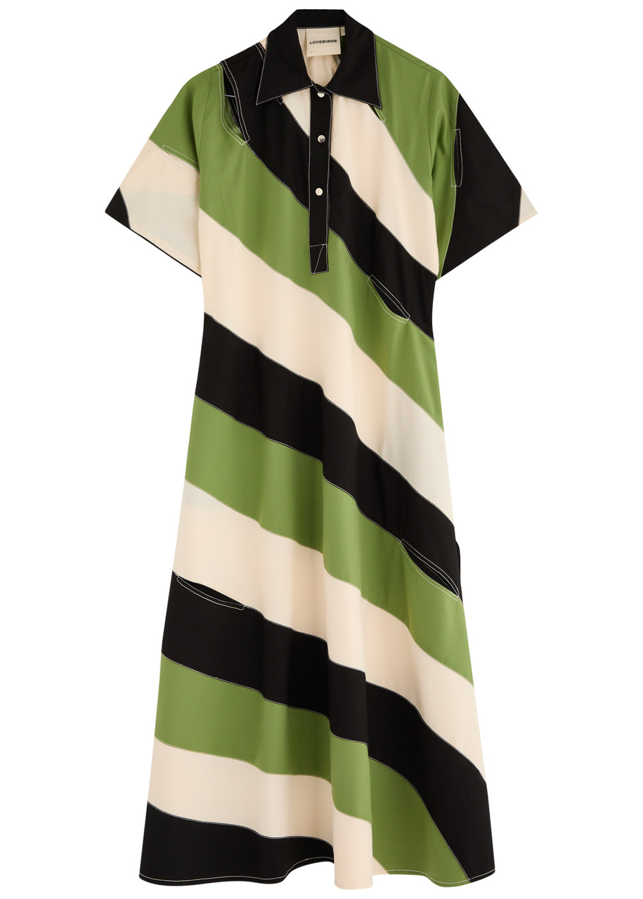 Lovebirds Striped Cut-out Twill Midi Dress - Green - S (UK8-10)