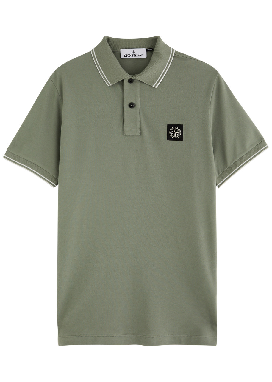 Stone Island Compass-motif Polo Shirt In Sage