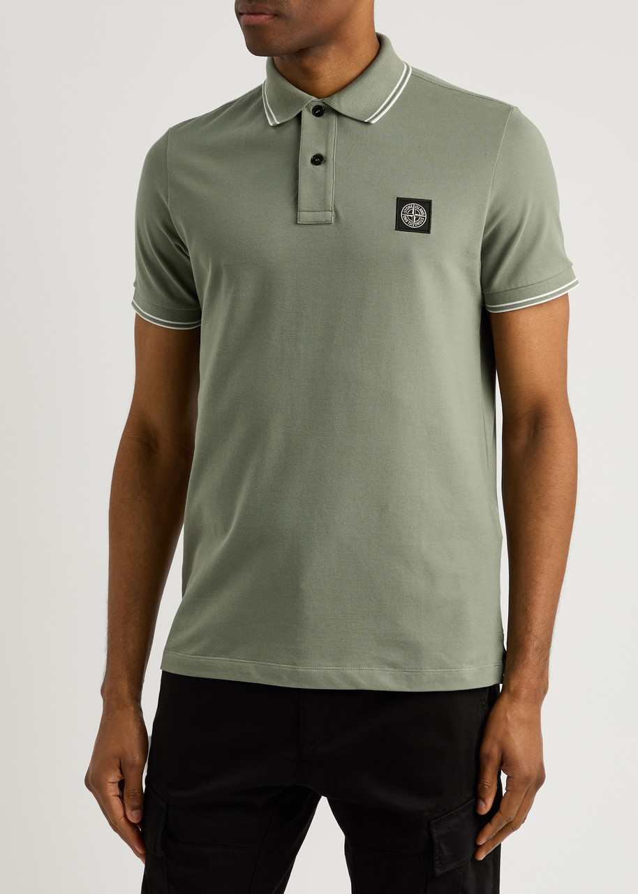 Stone Island Compass-motif Polo Shirt In Sage