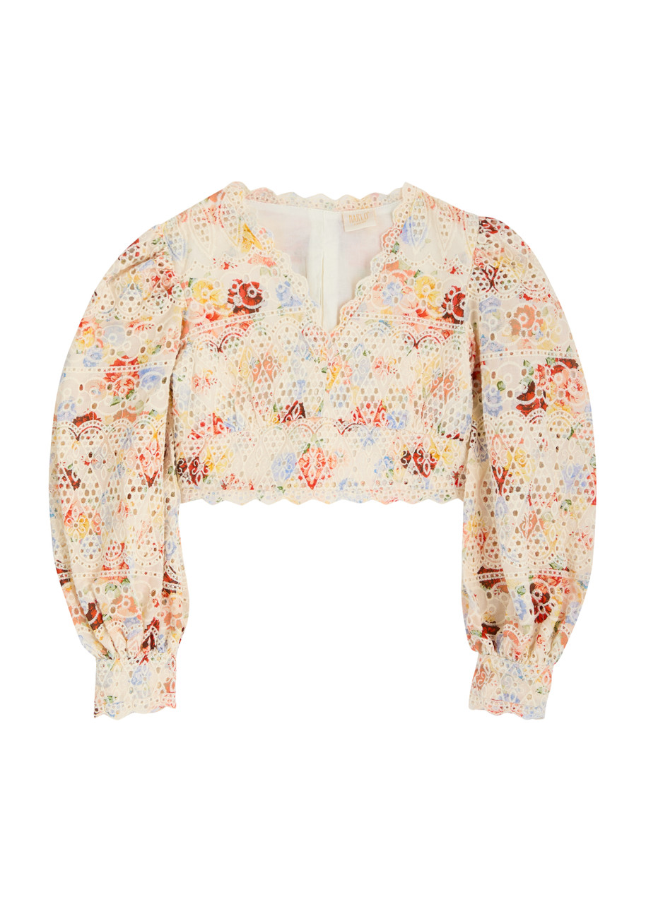 Marlo Kids Holiday Floral-print Broderie Anglaise Cotton top