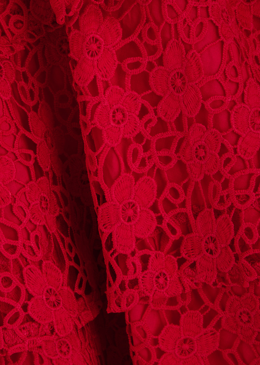 Marlo Kids Wonderland Tiered Guipure Lace Dress In Red