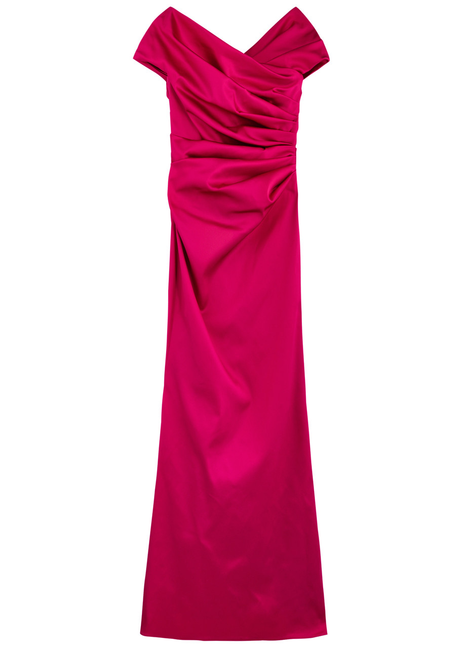 Talbot Runhof Gathered Off-the-shoulder Satin Gown - Pink