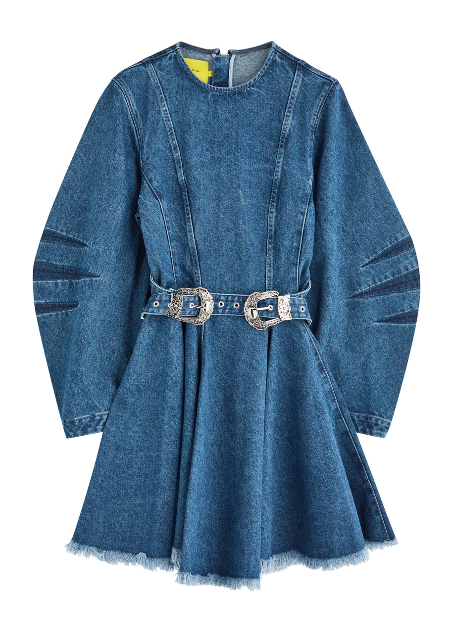 Marques' Almeida Panelled Belted Denim Mini Dress - Blue