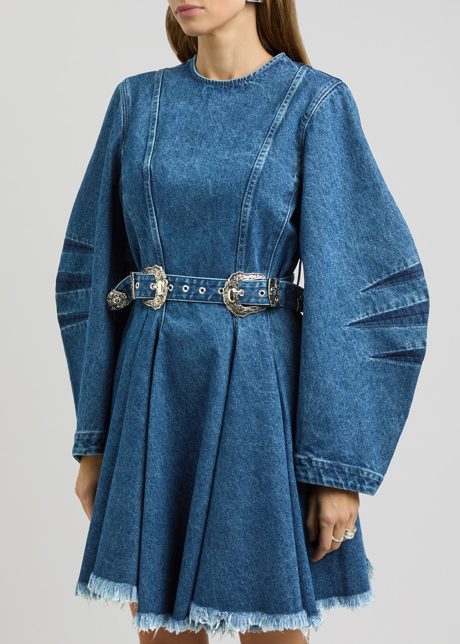 Marques' Almeida Panelled Belted Denim Mini Dress In Blue