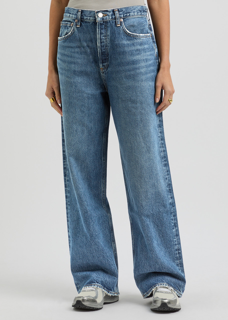 Agolde Low Slung Baggy Mid-rise Wide-leg Jeans In Indigo