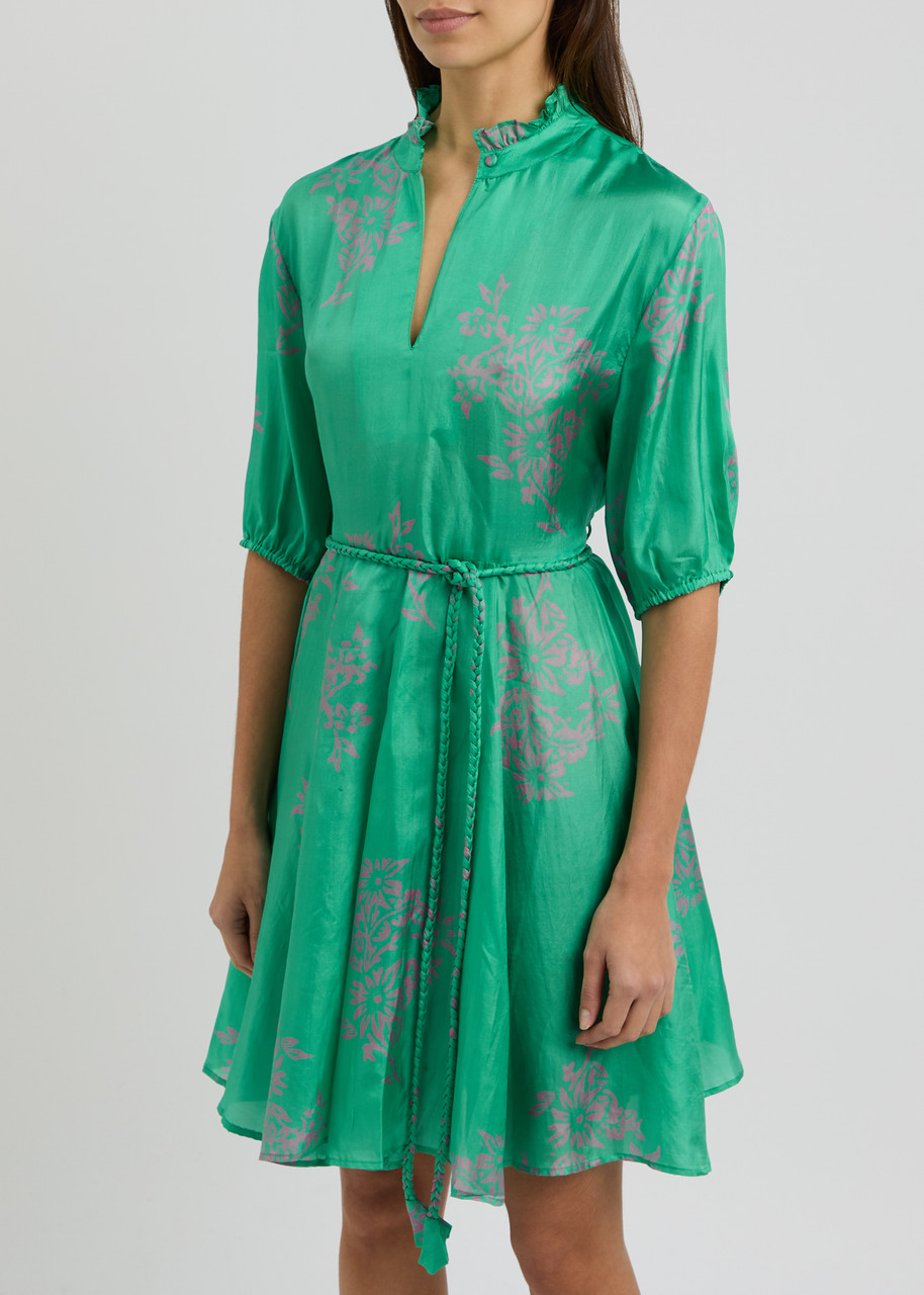 Hannah Artwear Gaia Printed Silk-satin Mini Dress In Green