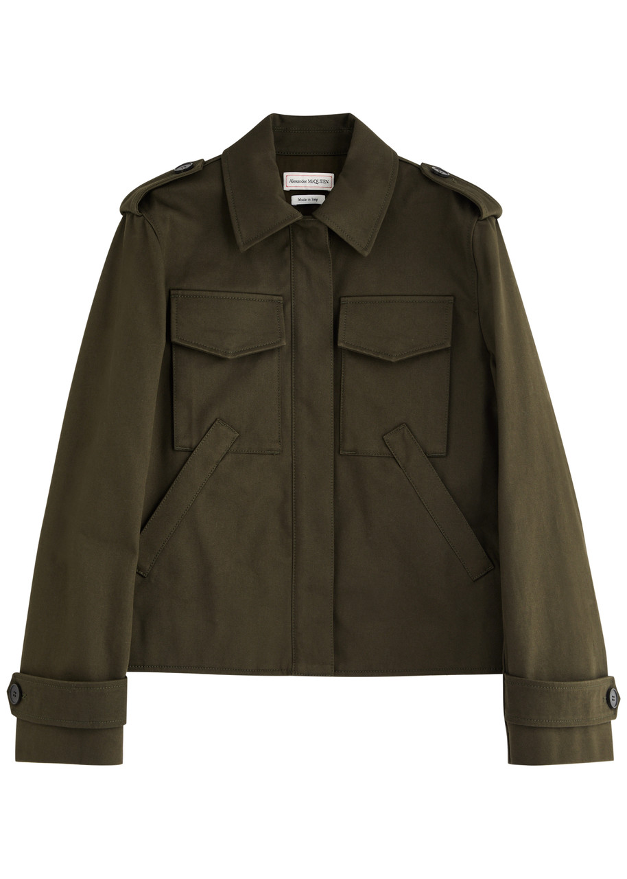 Alexander Mcqueen Cropped Cotton Trench Jacket - Khaki - 40 (UK8 / S)